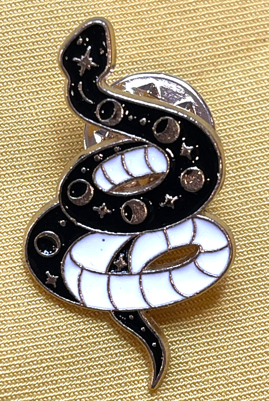 NWOT Snake Brooch Lapel Pin Enamel Black White Gold Toned Celestial Pin